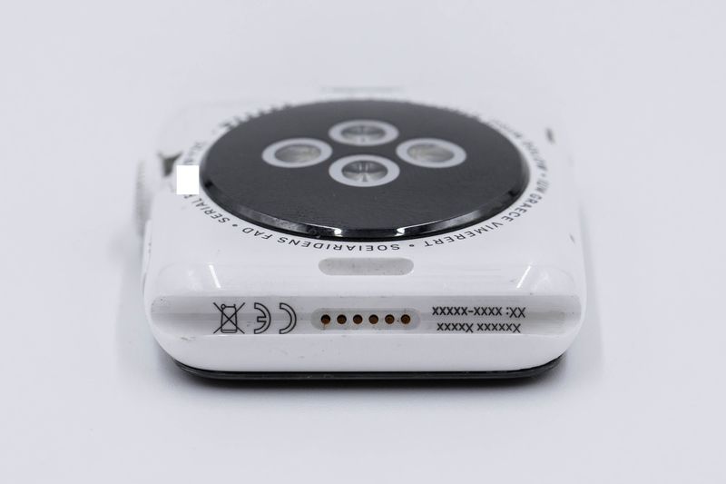 An image showing an early ceramic prototype of the original Apple Watch from 2014