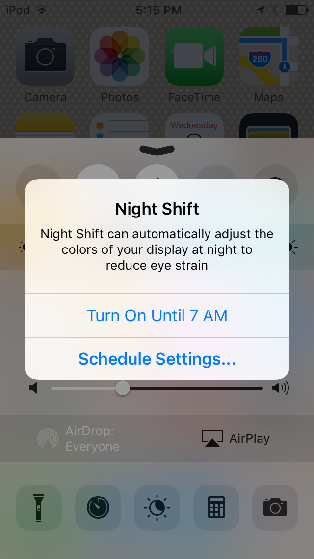 iOS 9.3 beta 5 Night Shift mode enable until tomorrow iPod touch screenshot 001