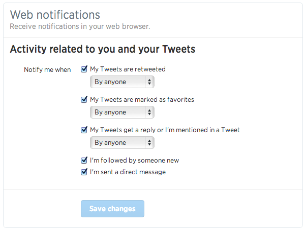 Twitter (web notifications, settings)