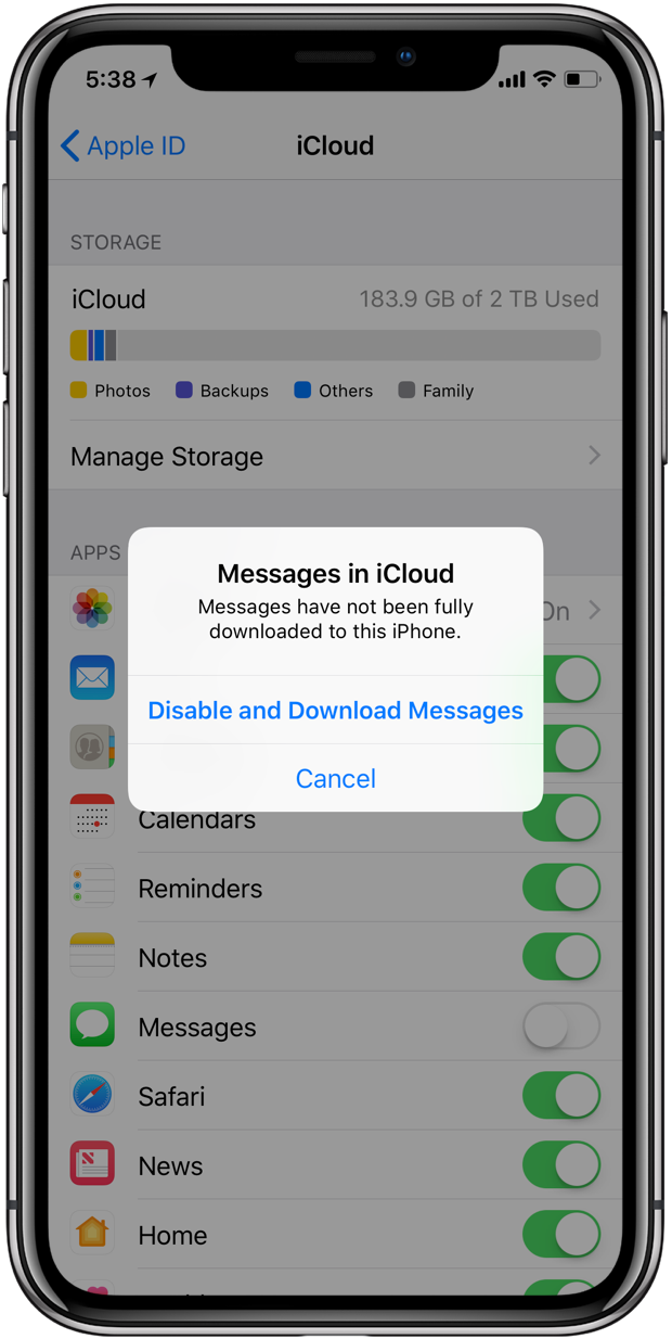 Synchronisation Apple Messages iCloud désactivée