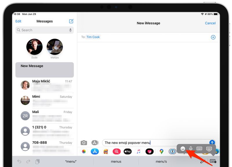 iPad emoji popover keyboard - screenshot 1