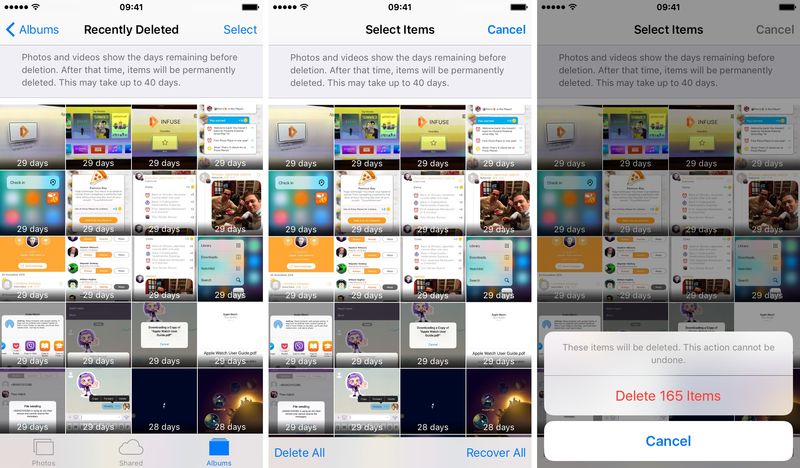 Photos pour iOS Effacer les éléments récemment supprimés Capture d