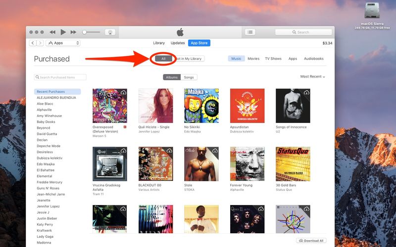 Afficher toute la musique achetée dans iTunes