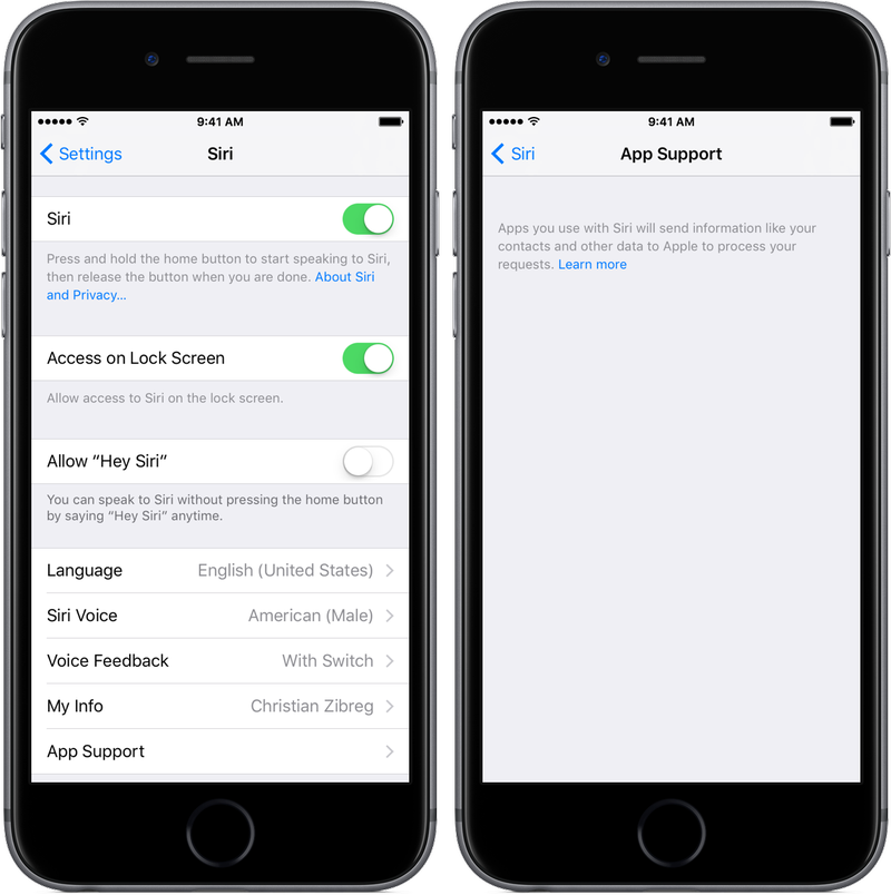 iOS 10 beta 3 Settings Siri App Support space gray iPhone screenshot 001