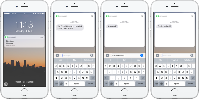 Écran de verrouillage iOS 10 Messages argent Capture d