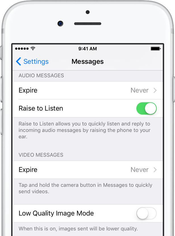 iOS 10 Messages Low Quality Image Mode switch silver Capture d