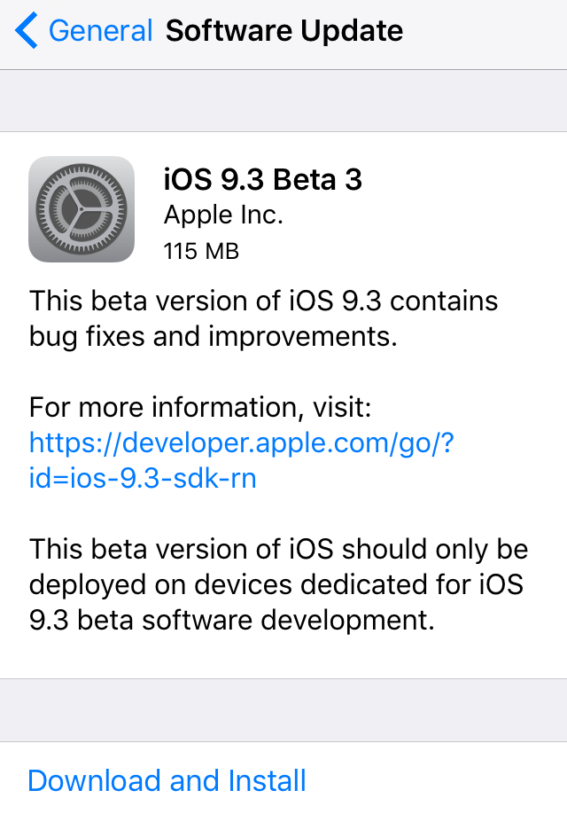 iOS 9.3 beta 3