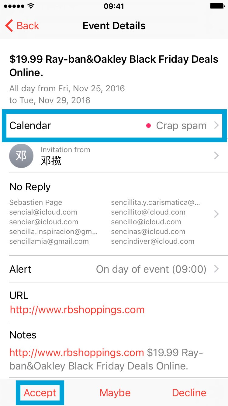 supprimer les spams du calendrier icloud