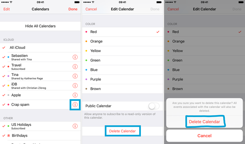 supprimer les événements iPhone du calendrier de spam