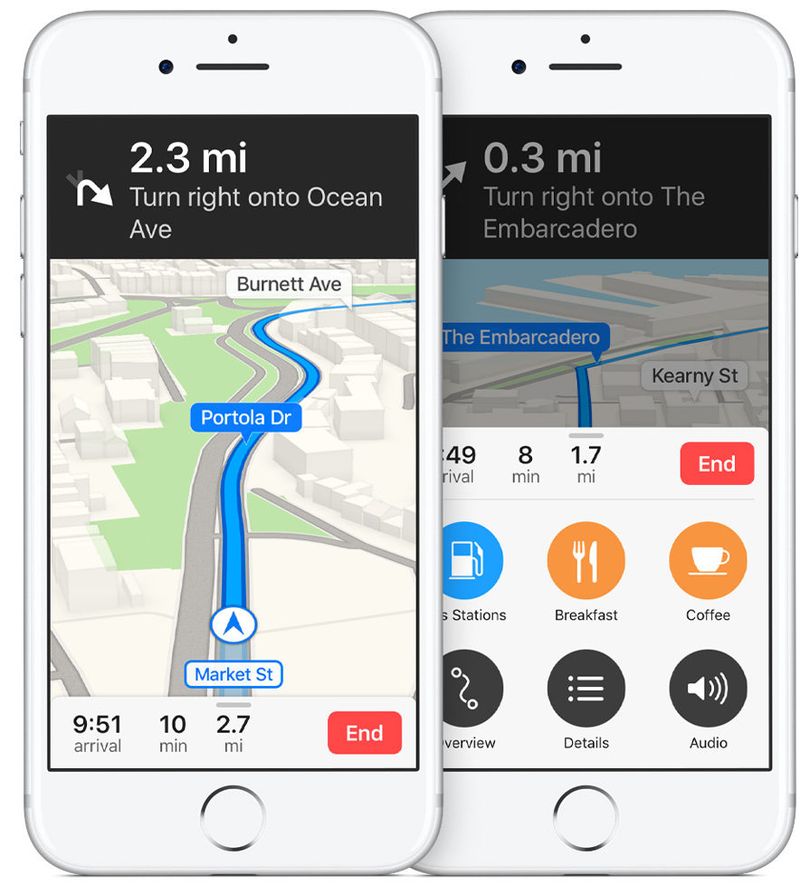 iOS 10 Apple Maps Navigation Commandes rapides Capture d