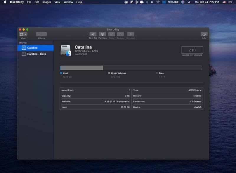 Catalina Disk Utility screenshot