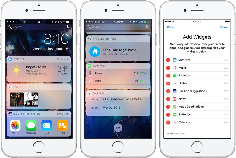 iOS 10 Gestion des widgets de l