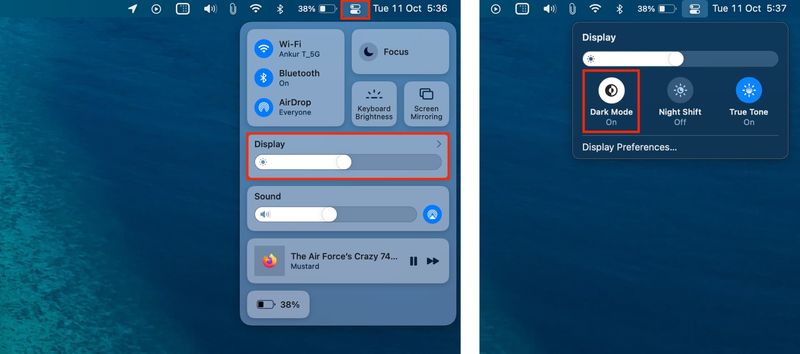 Activer le mode sombre sur Mac à partir du centre de contrôle