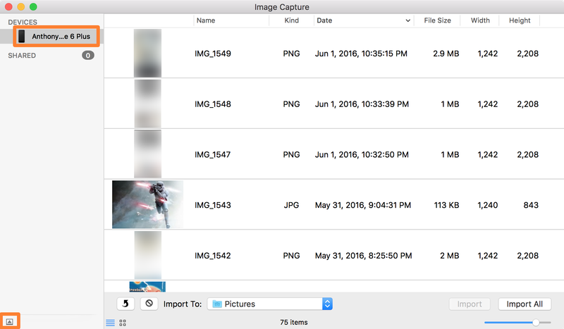 Image Capture Eject Options Button