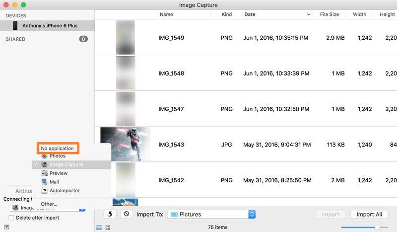 Image Capture No Application When iPhone is Connected