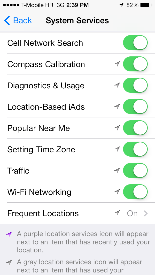 iOS 7 (Settings, Frequent Locations 002)