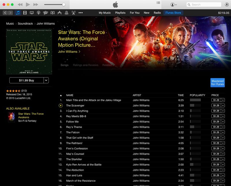 Star Wars Force Awakens soundtrack on iTunes