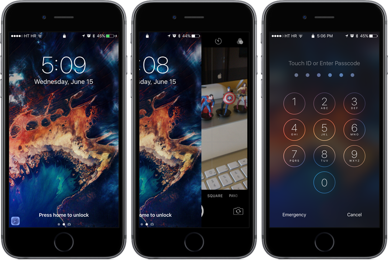 Écran de verrouillage iOS 10 Appuyez sur home pour déverrouiller l
