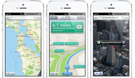 iPhone 5 (white, three-up, Maps)
