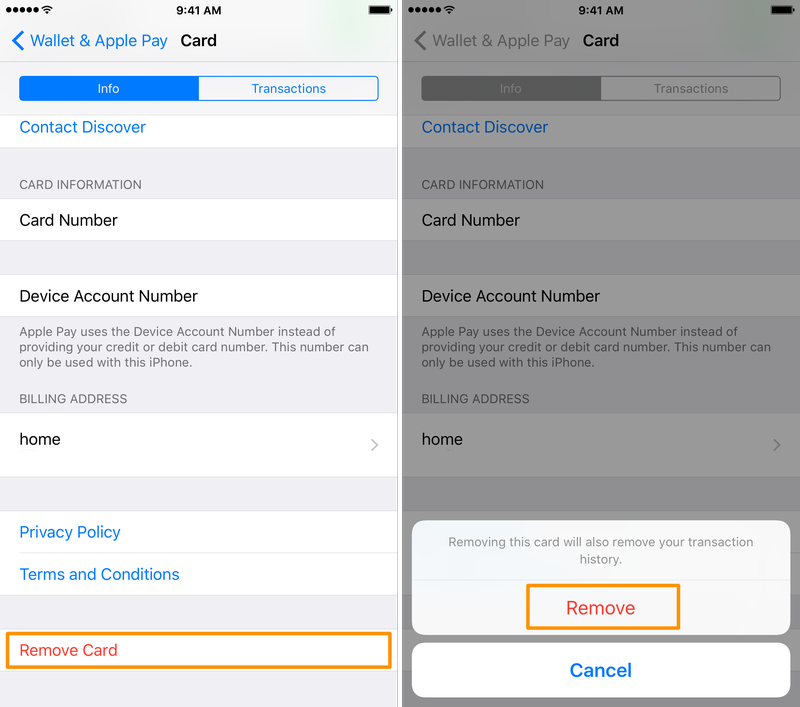 Supprimer la carte de crédit Apple Pay de l