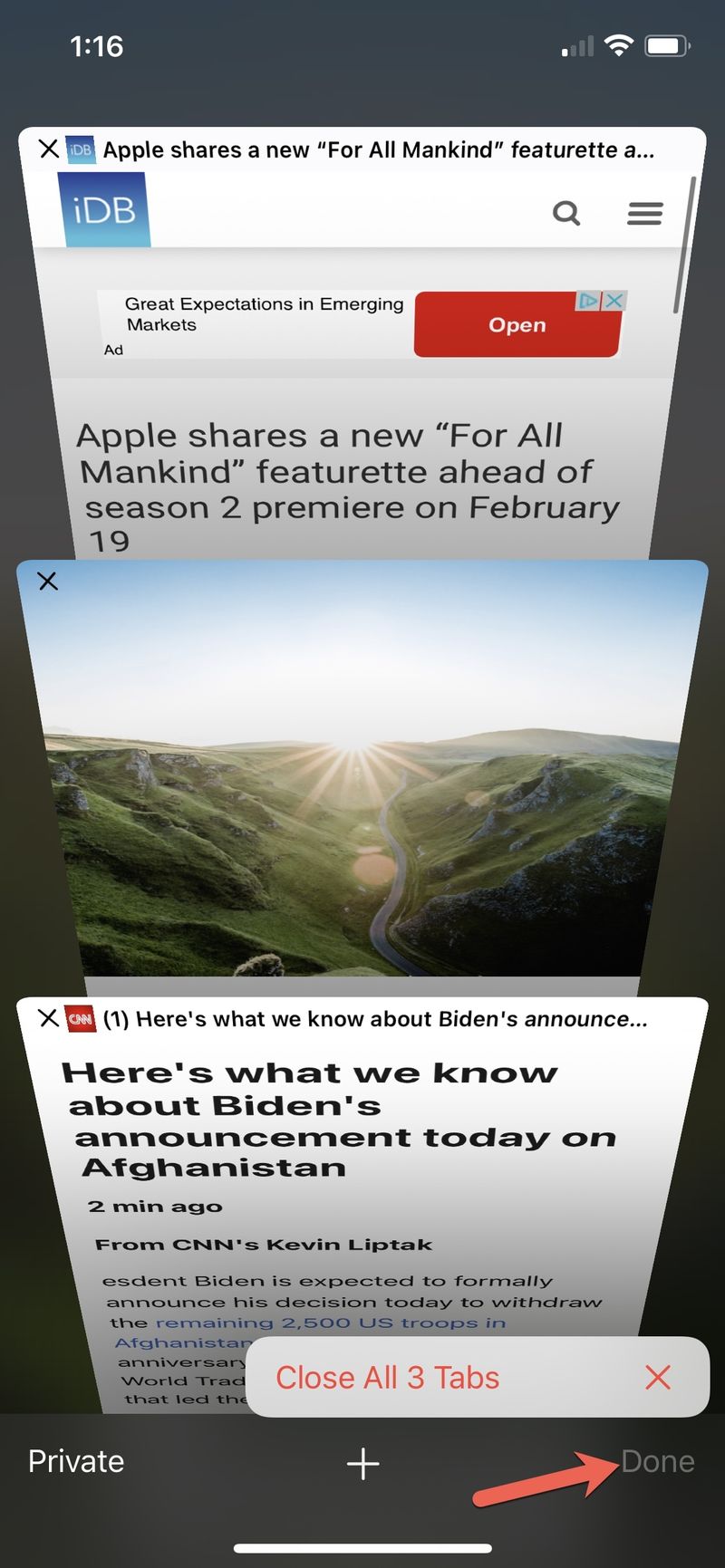 Safari iPhone Close All Tabs