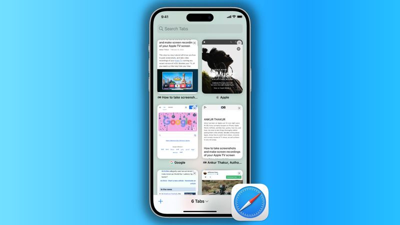 Safari with several open tabs on iPhone