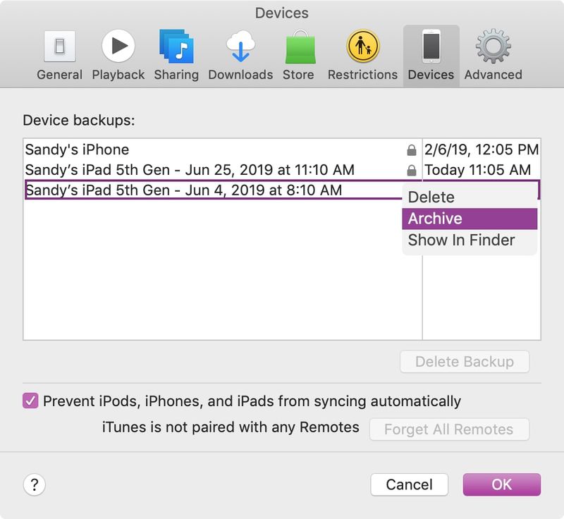 Archive Backup iPad iTunes