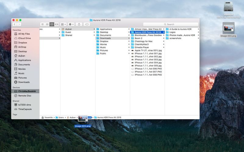 Dragging an image and dropping it over a folder in Finder Path Bar