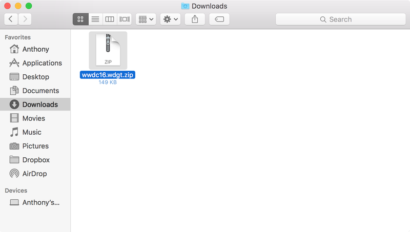 WWDC 2016 downloaded widget zip file