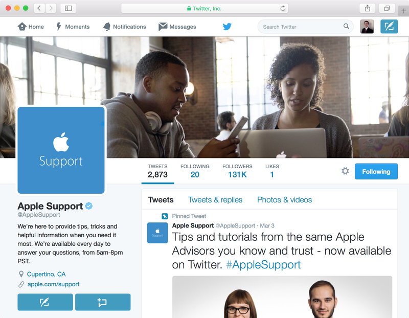 Apple Support Twitter in Safari
