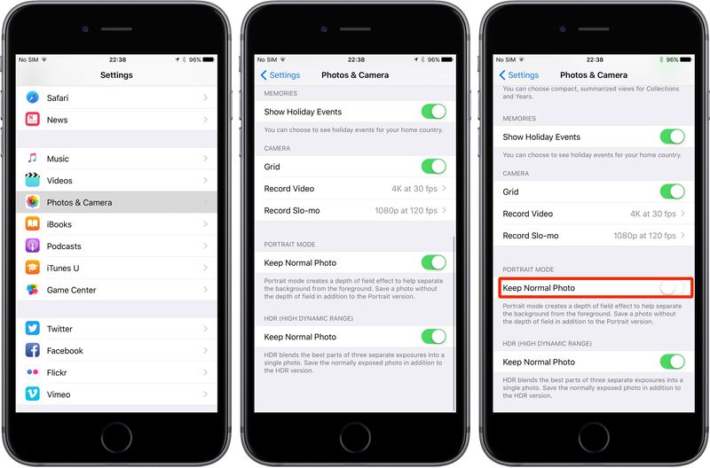 iOS 10 Settings Portrait mode save original photo iPhone 7 Plus screenshot 001