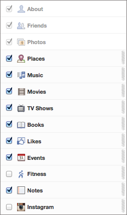 Facebook Timeline (add apps to About page)