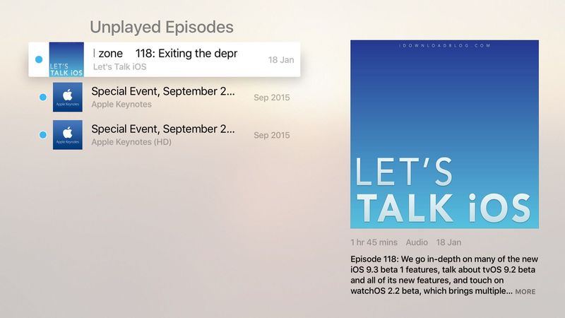 Apple TV Podcasts app tvOS screenshot 002