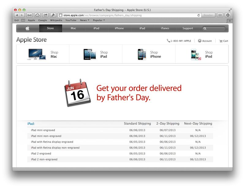 Apple Online Store Father Day 2013 (deadlines)
