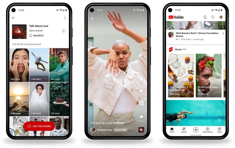 Promotional graphics with YouTube Shorts shown on Google Pixel