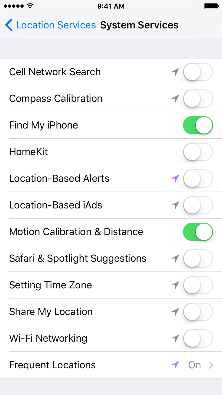 Paramètres iOS 9 Confidentialité Services de localisation Services système Capture d