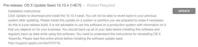 OS X 10.10.4 beta 1 install prompt