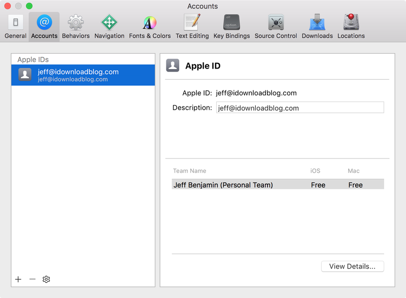 Xcode connecté identifiant Apple gratuit