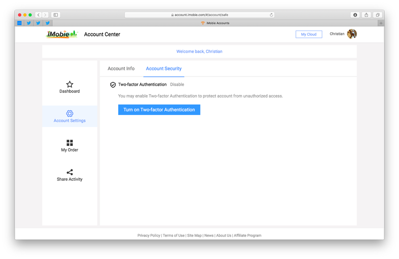AyTrans for Cloud screenshot showing security settings