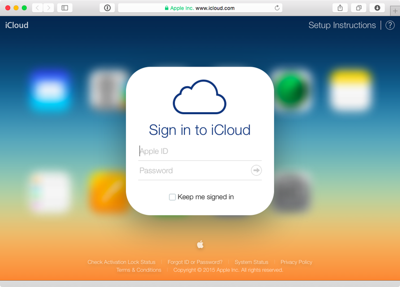 iCloud signin page