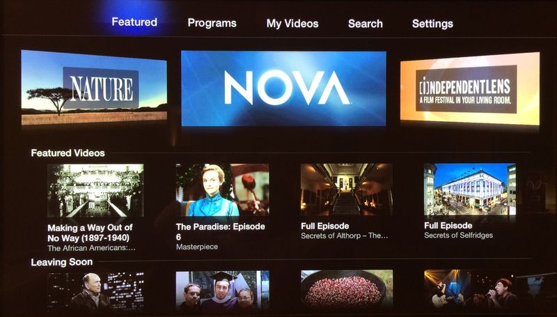 Apple TV (PBS Home screen)