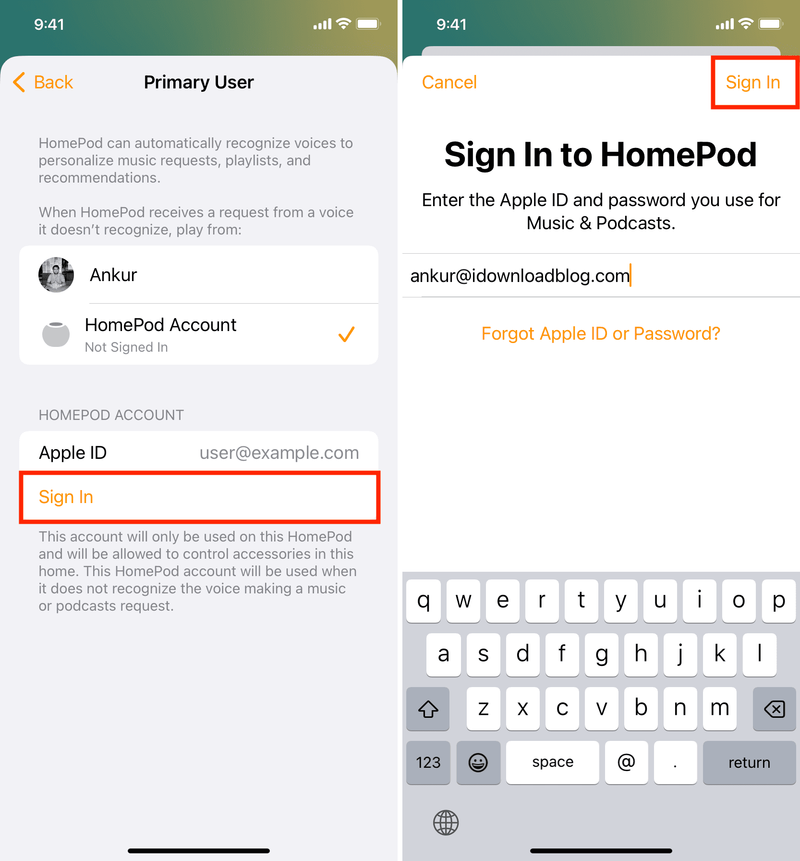 Sign In with another Apple ID on your HomePod