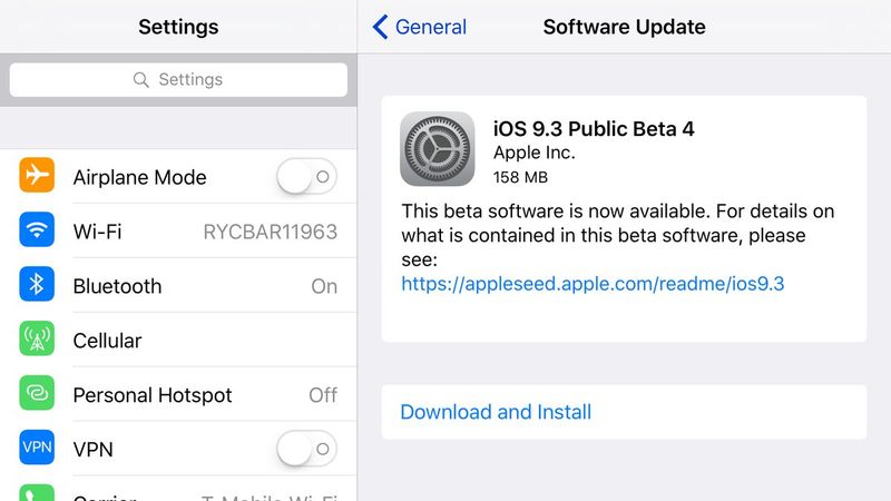 iOS 9.3 beta 3 public