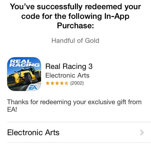 Real Racing 3 (In-App Purchase promo codes 003)