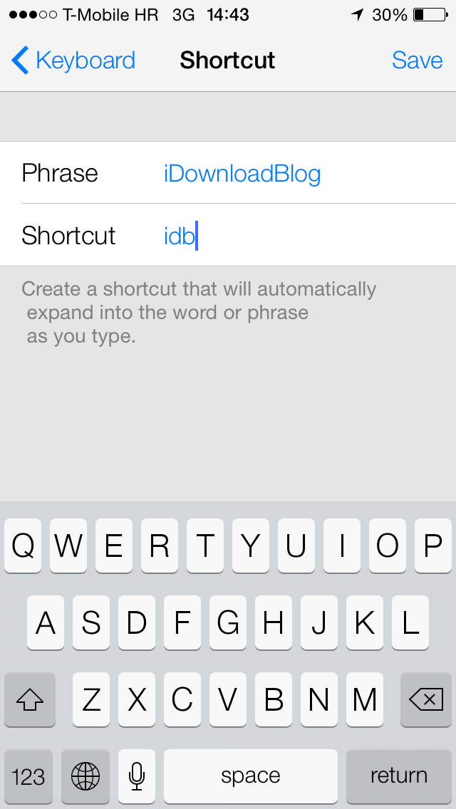 iOS 7 (Keyboard, Shortcuts 001)