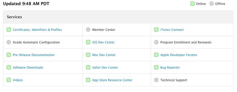 System Status Apple Developer