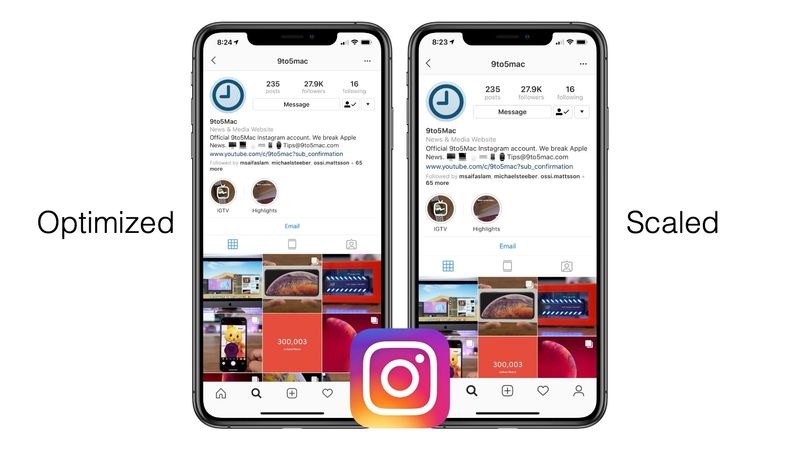 Instagram for iOS - optimized vs. scaled comparison