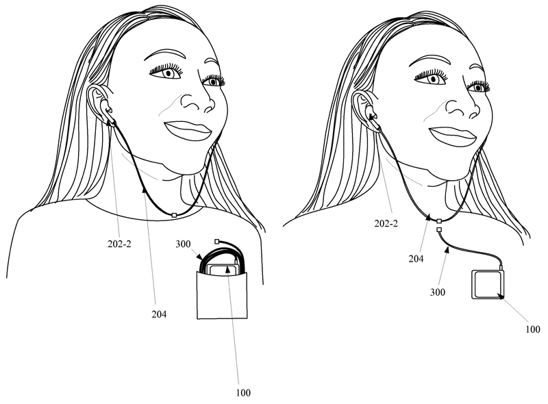 Apple patent magnetically detachable earbuds for iPhone drawing 002