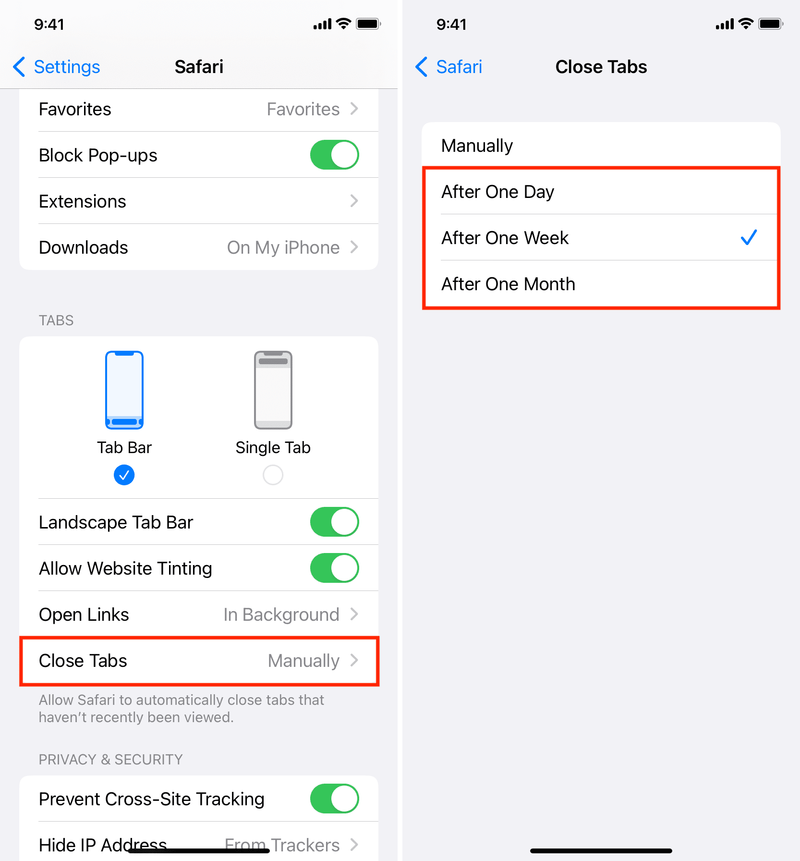 Fermer automatiquement les onglets Safari sur iPhone