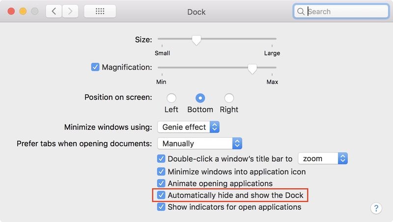 automatically hide and show the dock